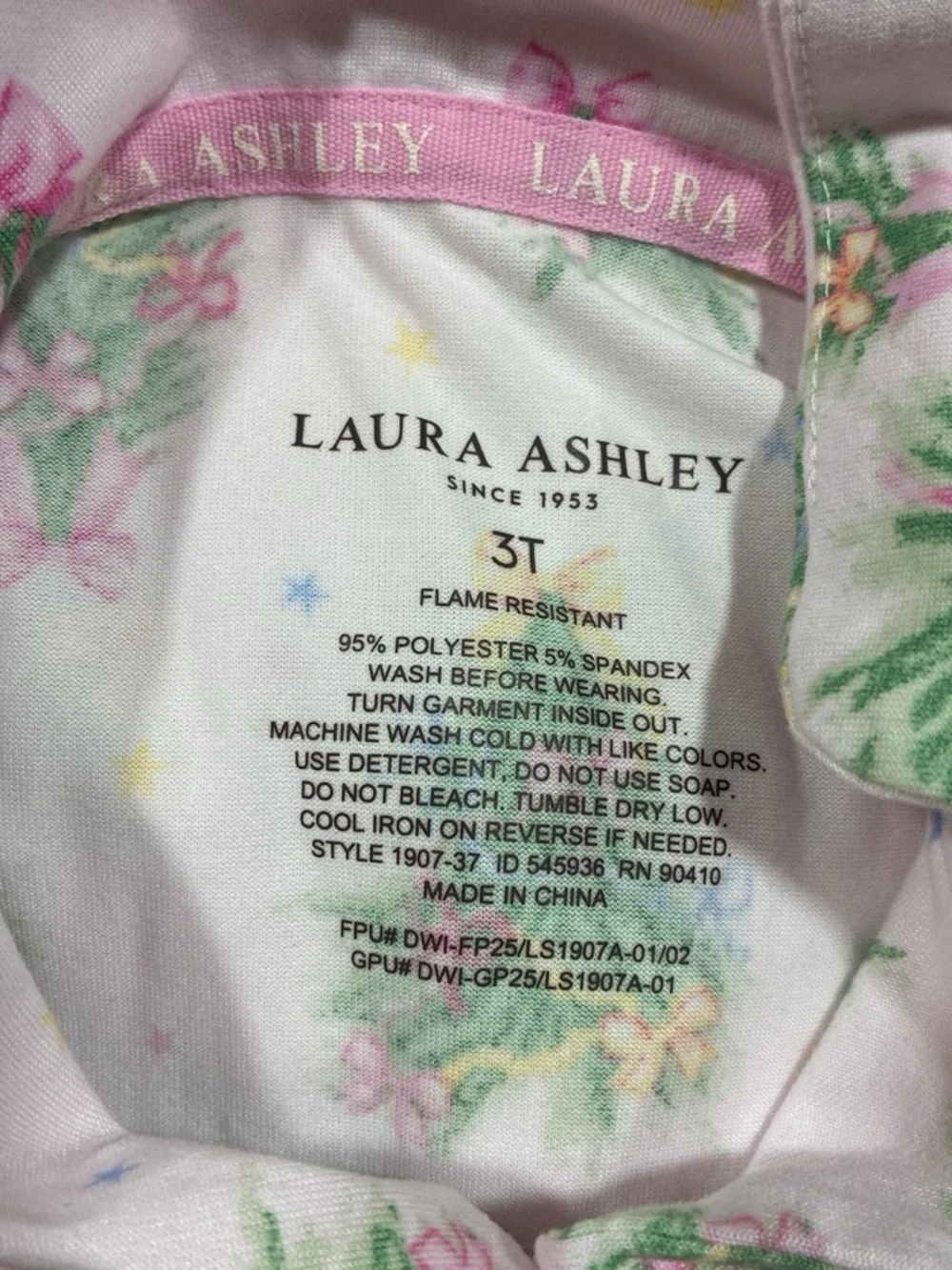 Laura Ashley Pink Holiday Tree Print Kids Pajama set